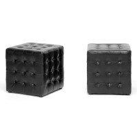 Baxton Studio BH-5589-BLACK-OTTO Siskal Modern Cube Ottoman Set of 2